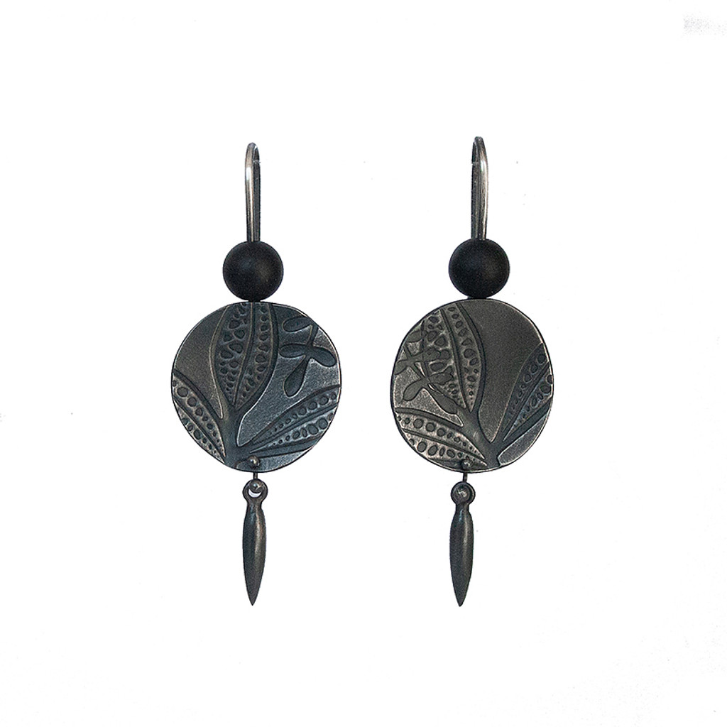 Eremophila silver and black onyx spear earrings 