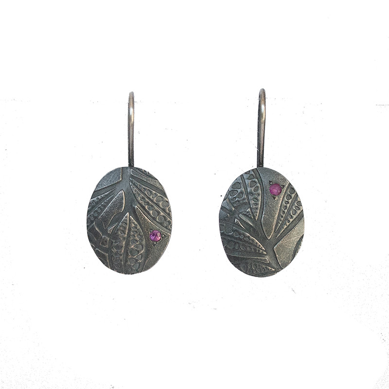 Eremophila blackened silver and ruby earrings 