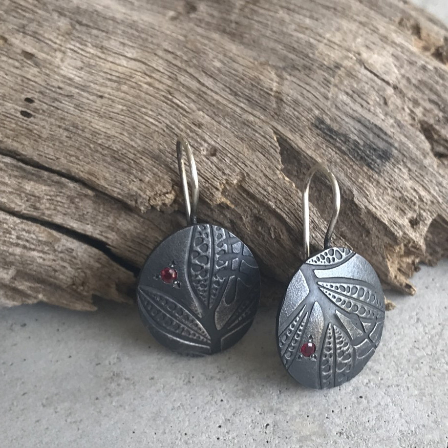 Eremophila blackened silver and ruby earrings 