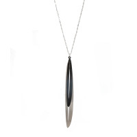 Long narrow steel leaf pendant