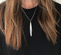 Long narrow steel leaf pendant