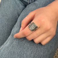 Geo leaf imprint sterling silver ring