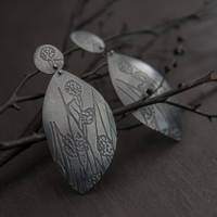 Hakea large oxidised silver stud earrings