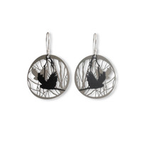 Bird and branch earrings black with steel 