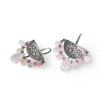 Half moon rose quartz and silver daisy earrings