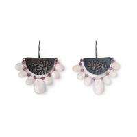 Half moon rose quartz and silver daisy earrings
