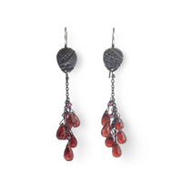 Tear drop silver leaf earrings with briolette garnets