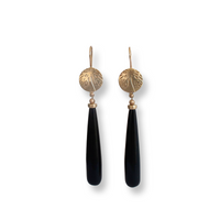 Deco leaf earrings - 9ct yellow gold and onyx