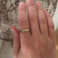 Narrow 9ct gold fern ring with sapphires