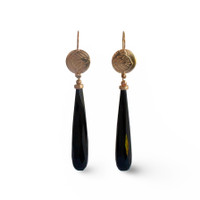 Deco flower earrings - 9ct yellow gold and onyx