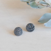 Round leaf imprint oxidised silver stud earrings