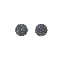 Round leaf imprint oxidised silver stud earrings