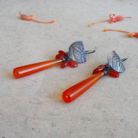 Half moon carnelian leaf earrings