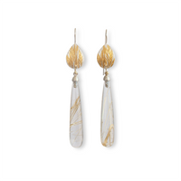 Rutilated quartz gold and silver leaf earrings