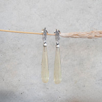 Lemon quartz  silver little leaf stud earrings