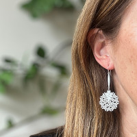 Pimelea “Rice Flower” long earrings  - Steel & white