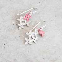 Pimelea “Rice Flower” mini earrings  - Steel & Guava