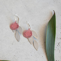 Pincushion Hakea earrings - Steel & Guava