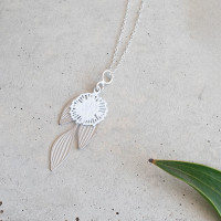 Pincushion Hakea pendant - Steel & White