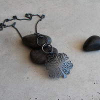 Native Hibiscus leaf oxidised sterling silver pendant