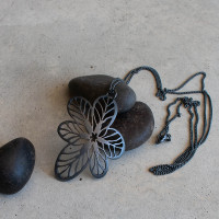 Oxidised sterling silver Ovalifolia flower pendant