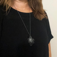 Oxidised sterling silver Ovalifolia flower pendant