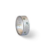 Fern sterling silver band ring with pale green sapphires
