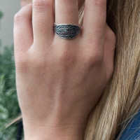 Silver & pink sapphire leaf signet style ring