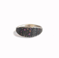 Silver & multi colour sapphire leaf signet style ring
