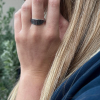 Silver & multi colour sapphire leaf signet style ring