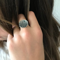 Grasses ring with blue green tourmaline