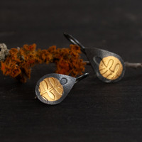 Fern gold and silver tear drop earrings
