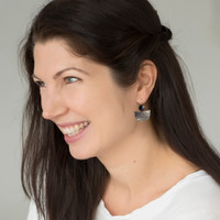 Black onyx sterling silver leaf imprint earrings