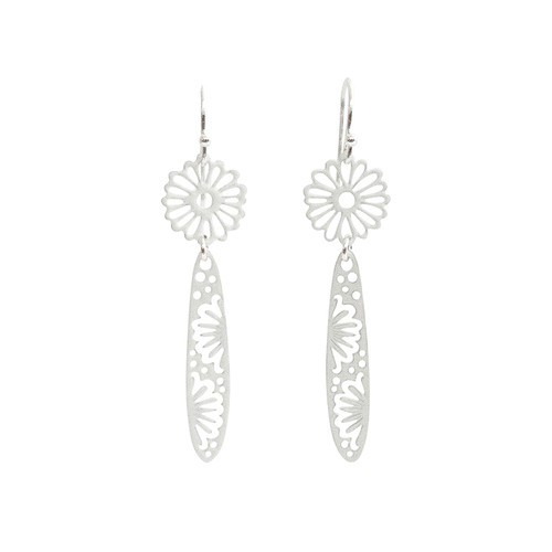 Petite white steel daisy drop earrings