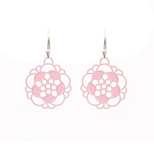Pink coloured steel petal earrings