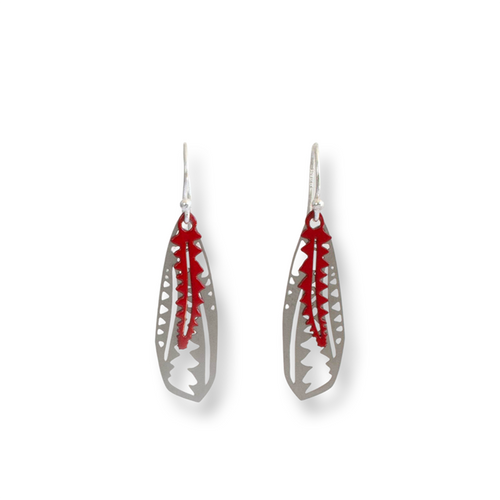 Steel Geo Banksia earrings - small with red