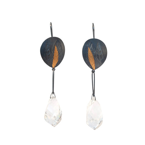 Twisted quartz gold and silver leaf earrings