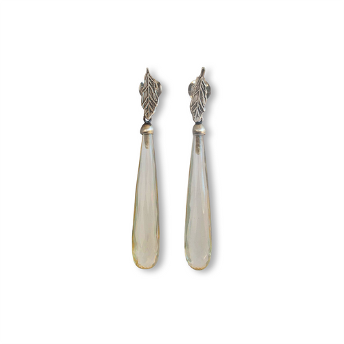 Lemon quartz  silver little leaf stud earrings