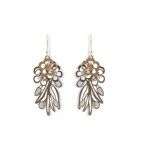 Wax flower earrings - Steel & Gold