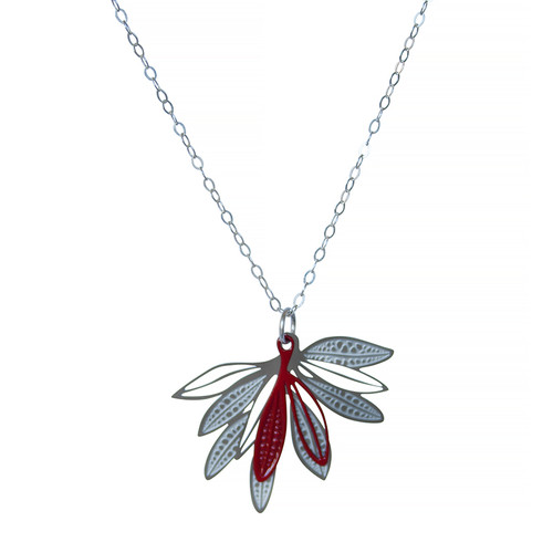 Fanned leaf pendant steel with red