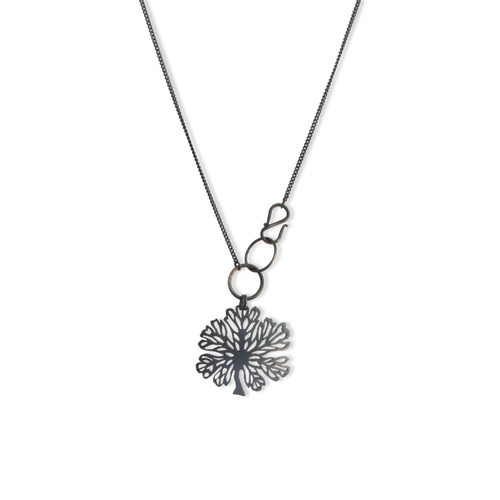 Native Hibiscus leaf oxidised sterling silver pendant