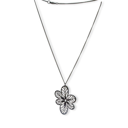 Oxidised sterling silver Ovalifolia flower pendant