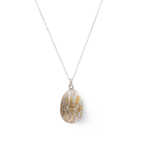 Oval silver and gold wren pendant