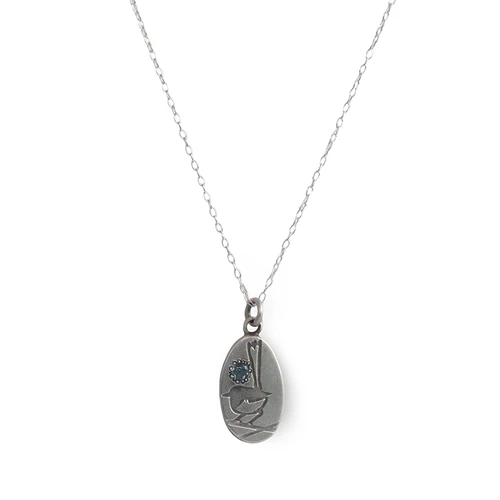 Sterling Silver Wren Pendant with Aquamarine