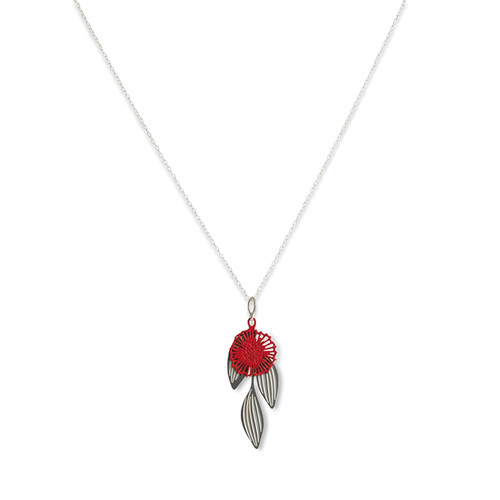 Pincushion Hakea pendant - Steel & Red