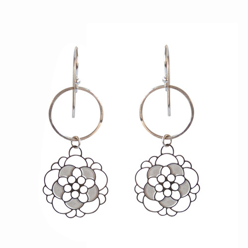 Hammered silver and steel petal earrings