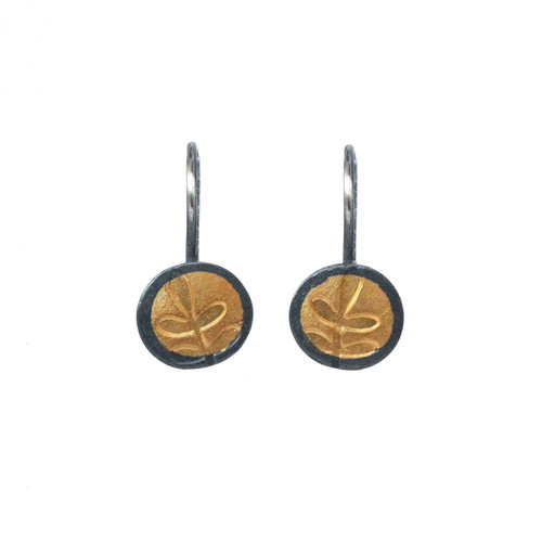 Fern gold and silver small hook earrings