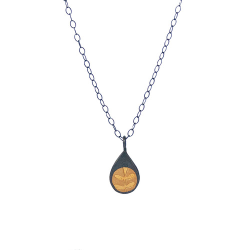 Fern gold and silver small tear drop pendant