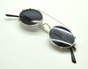 Vintage Style Shiny Silver Oval 'Saddle Bridge' Glasses WITH HAND MADE SUNGLASSES CLIP ON by Beuren 40-48mm Eyesizes With Hooked Ear Pieces