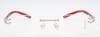Rectangular rimless eyewear by Bugatti in silver & red at www.theoldglassesshop.co.uk